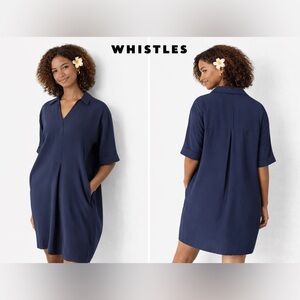 Whistles Navy Blue Collared Shirt Dress Size 2 3/4 Sleeve Viscose Blend